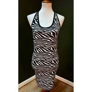 Blanc Clothing Zebra Print Halter Bodycon Midi Dress‎ Women's Size L